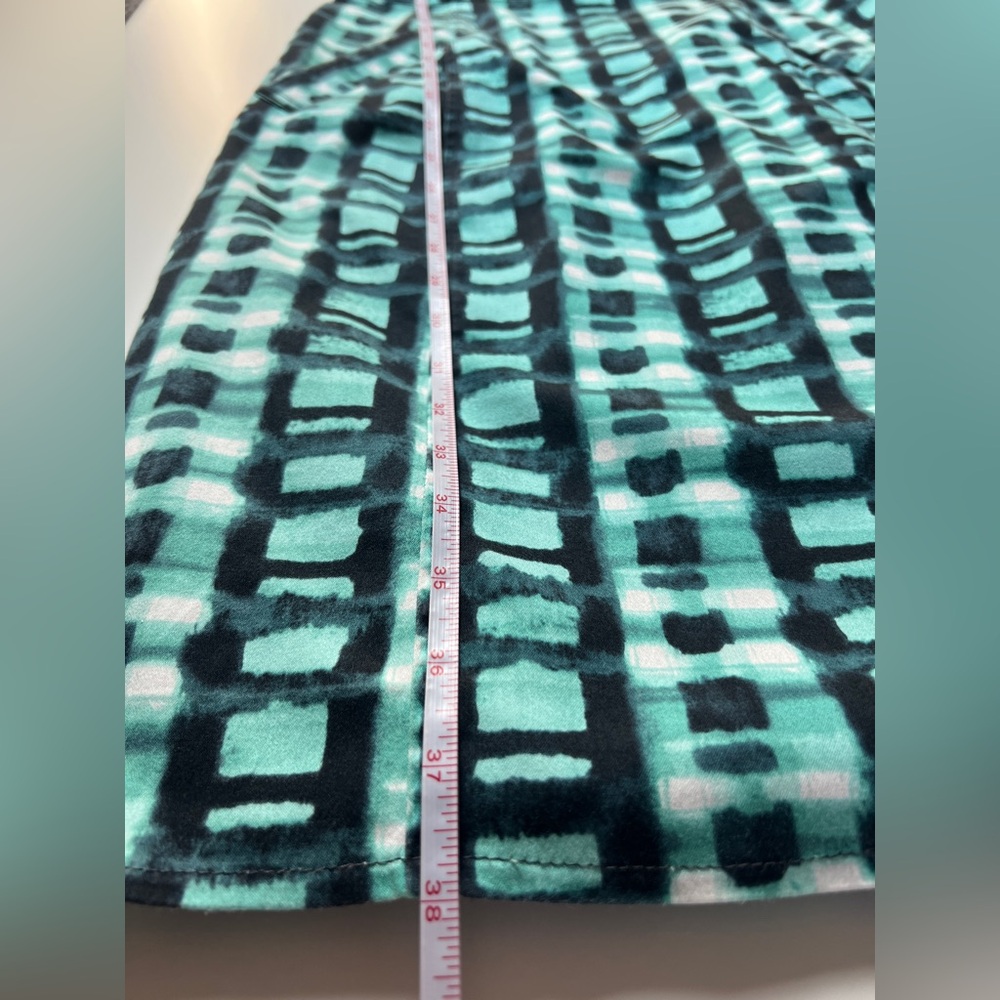 Marvin Richards Cotton Sheath Dress Teal Abstract Print Utility Pockets Size 4 - Picture 12 of 13